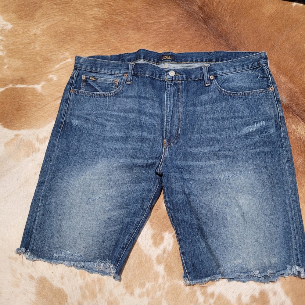 Polo Ralph Lauren Classic Fit Mens Distressed Denim Shorts Sz 42 Frayed Hem